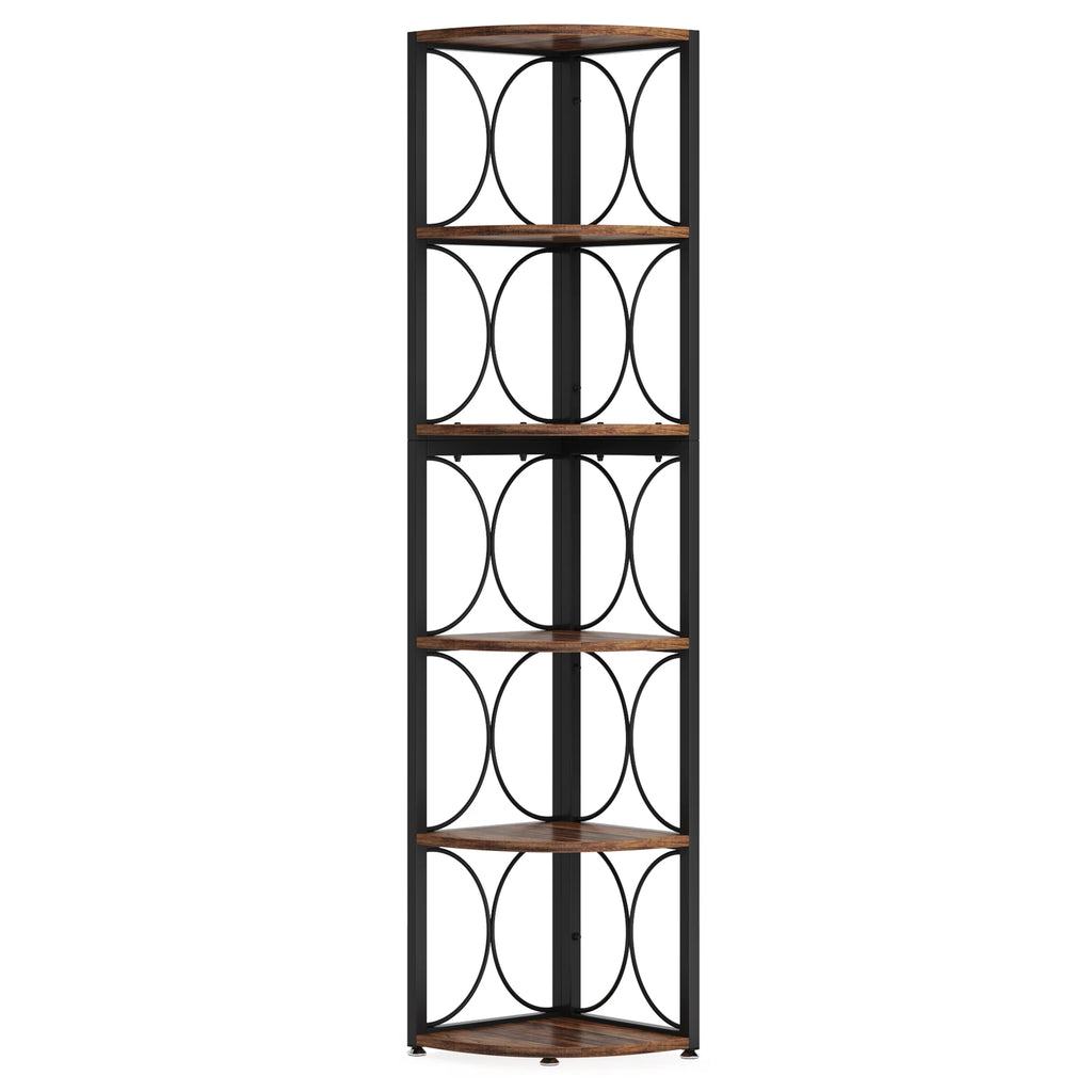 6 Tier Corner Shelf Industrial Tall Bookcase Storage Display Stand for Living Room Office