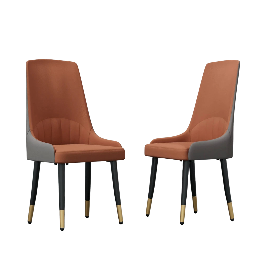 Set of 2 Modern Dining Chairs Microfiber Leather Upholstered Kitchen Chairs with Metal Legs Orange