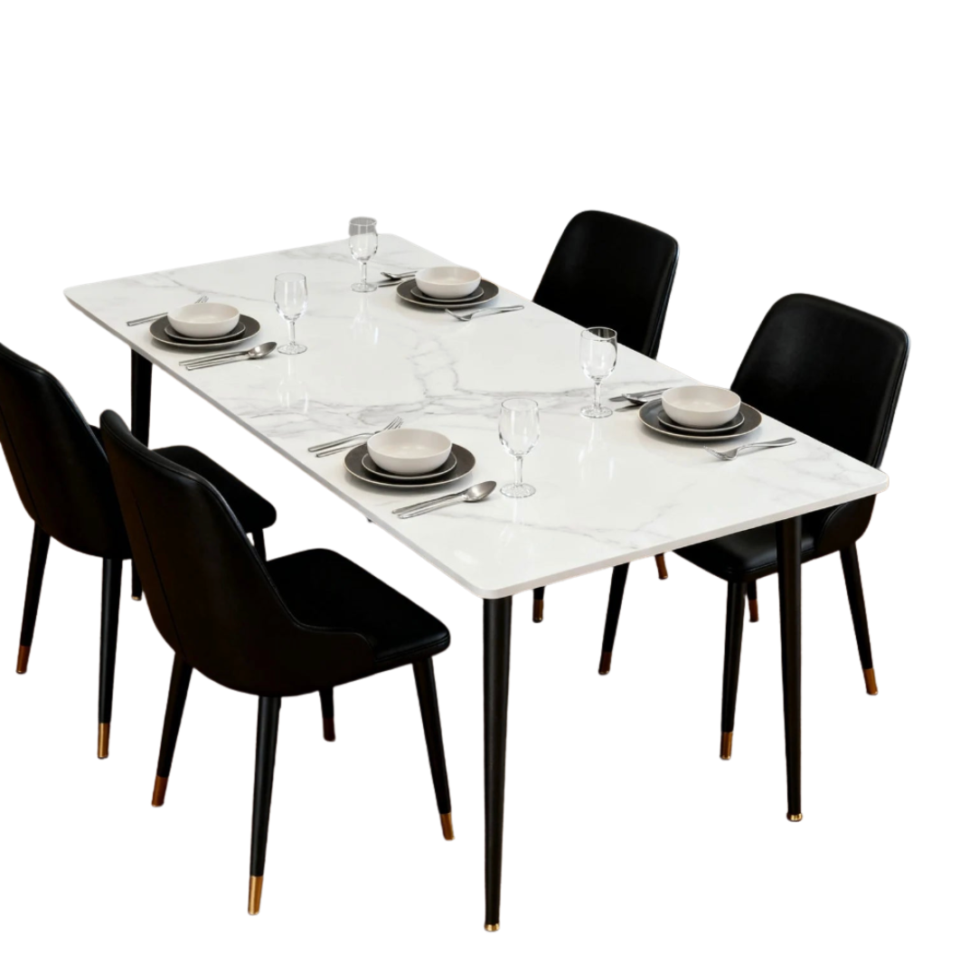 Rectangular Dining Table with Sintered Stone Top and Metal Frame 120cm Modern Kitchen Table White Grey