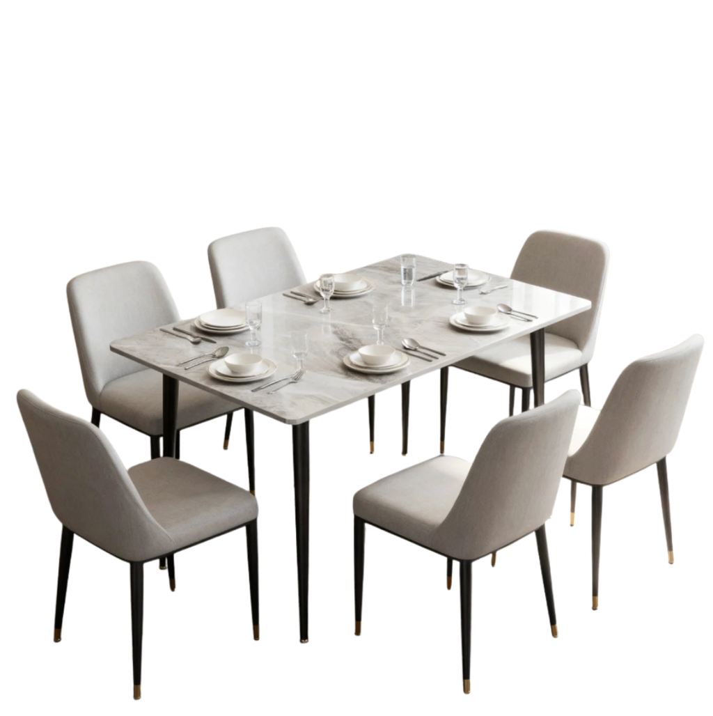 Rectangular Dining Table with Sintered Stone Top and Metal Frame 120cm Modern Kitchen Table White Emerald