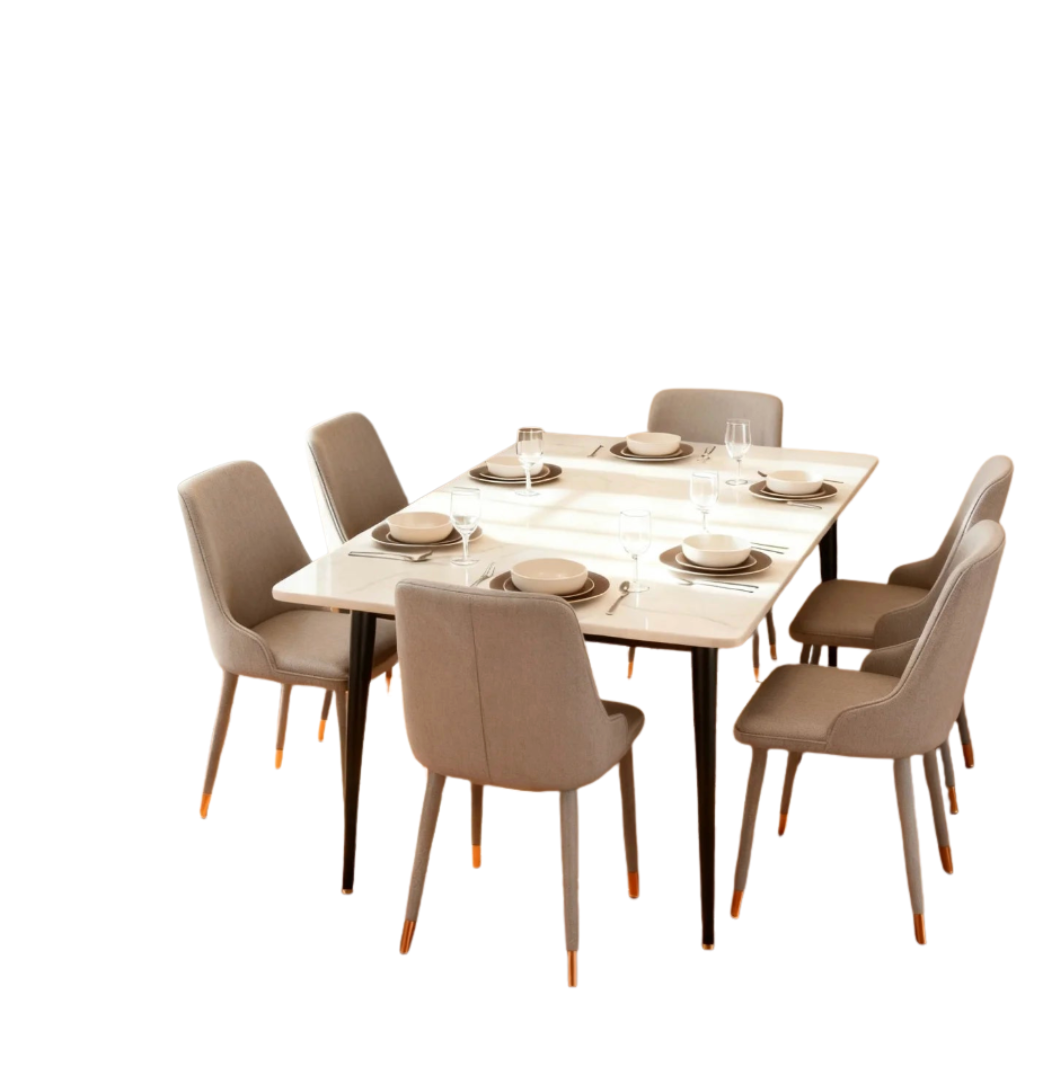 Rectangular Dining Table with Sintered Stone Top and Metal Frame 120cm Modern Kitchen Table Pale brownish Grey