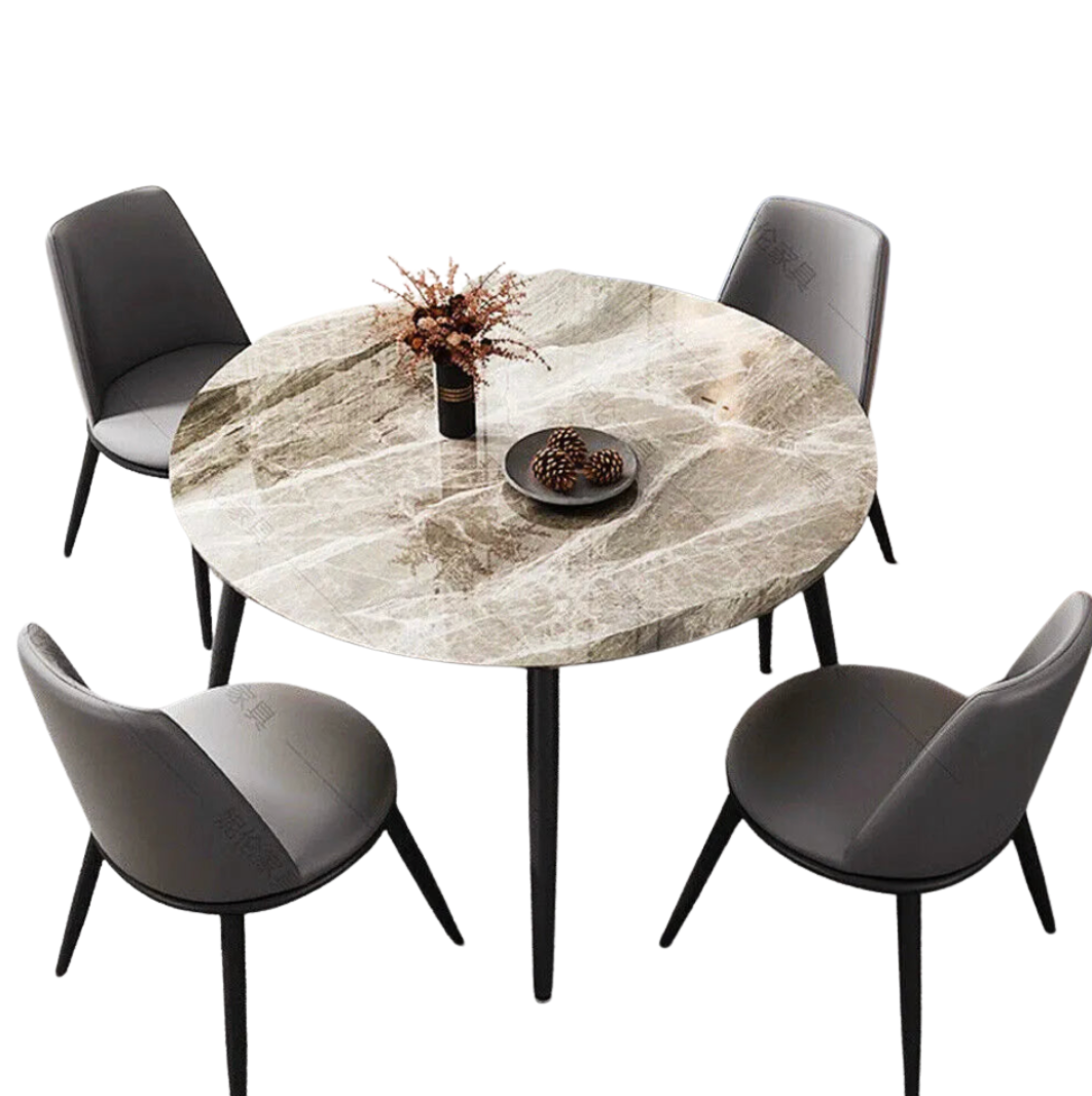 Round Marble Dining Table with Metal Frame 80cm Modern Kitchen Dining Table Grey