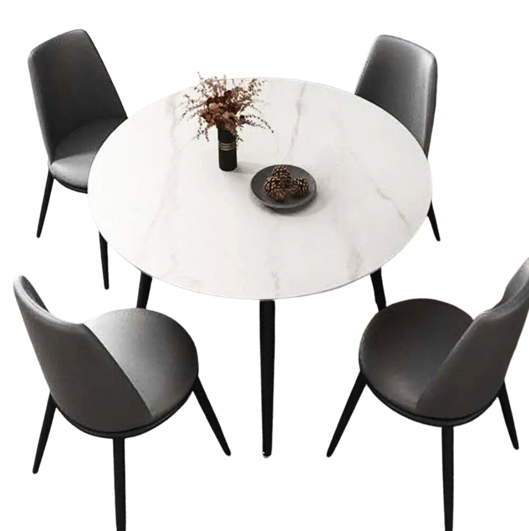 Round Marble Dining Table with Metal Frame 80cm Modern Kitchen Dining Table White