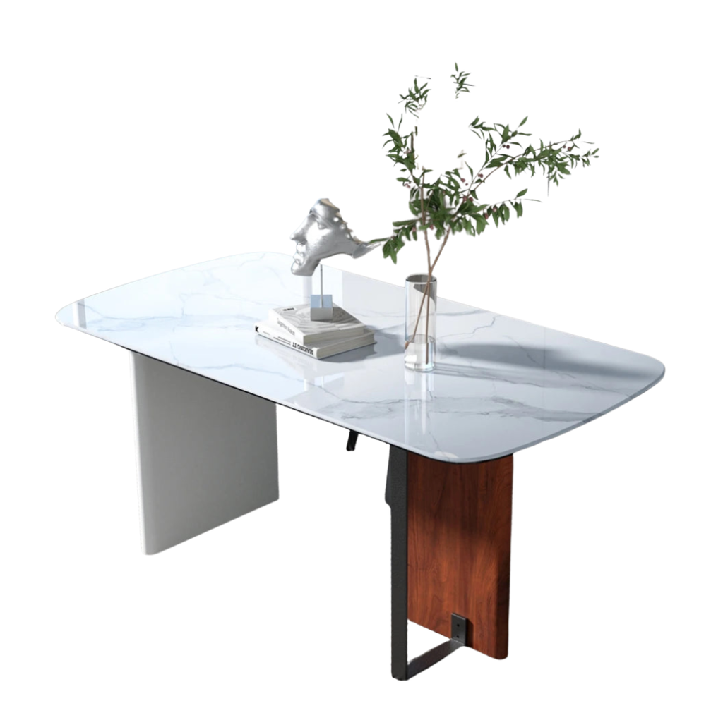 160cm Sintered Stone Dining Table with Glass Base Rectangular Kitchen Table for 4-6 People White