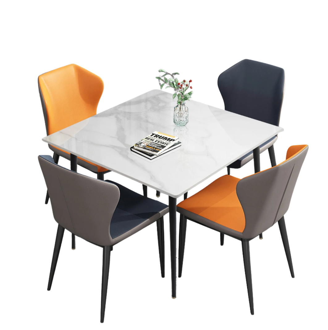 Square Dining Table with Sintered Stone Top and Metal Frame 80cm Modern Kitchen Table White & Grey
