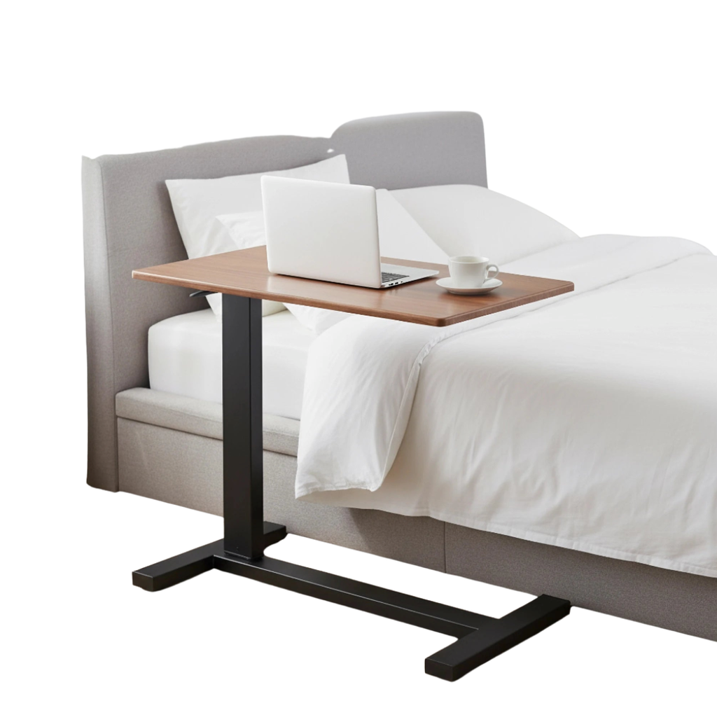 Height Adjustable Overbed Table with Wheels Rolling Sofa Side Table Chocolate