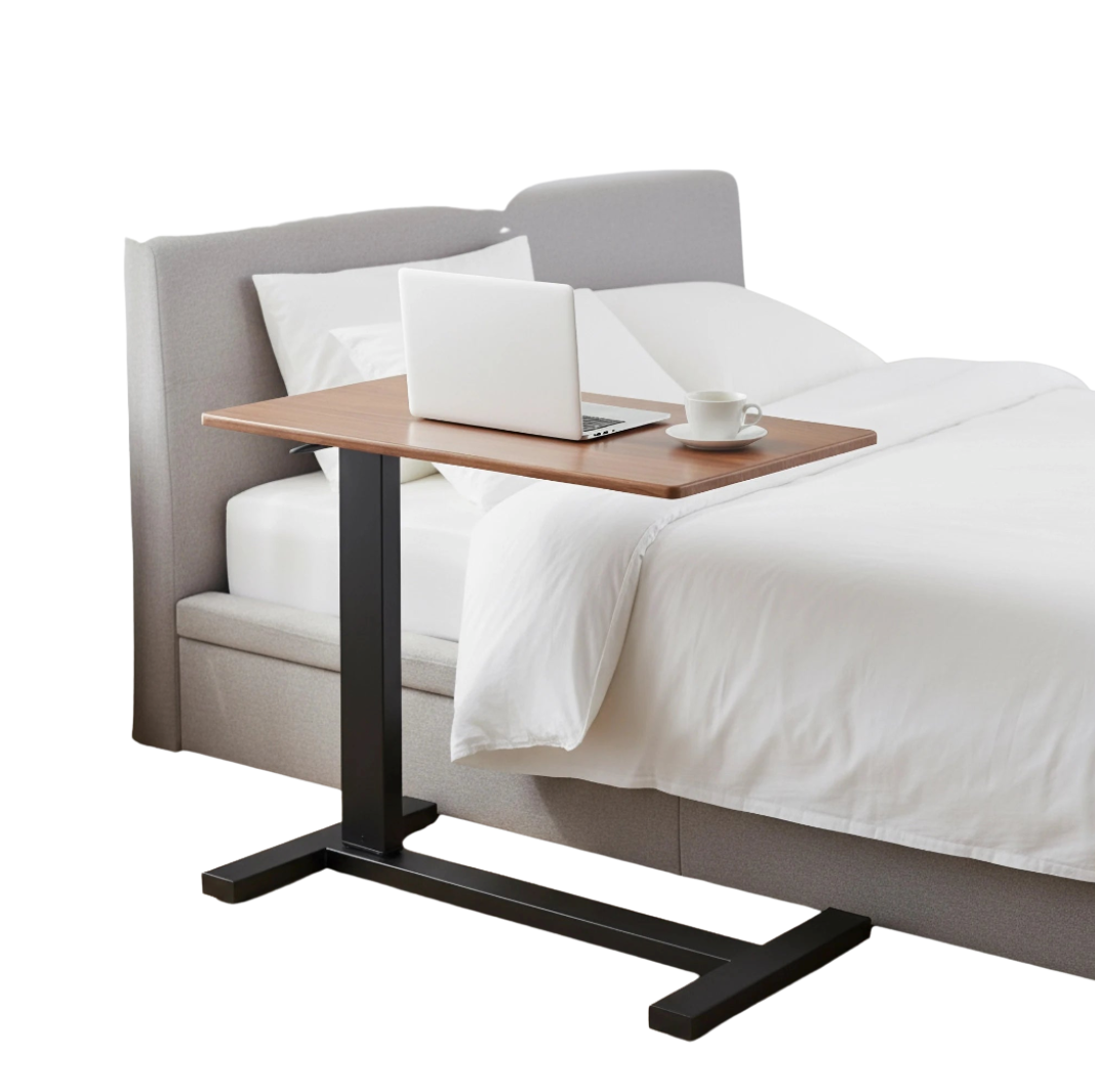 Height Adjustable Overbed Table with Wheels Rolling Sofa Side Table Chocolate