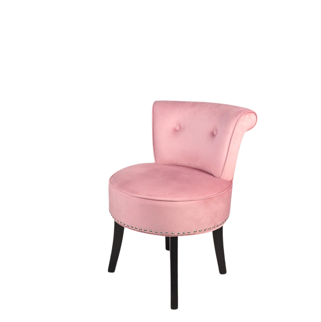Upholstered Vanity Stool with Backrest and Wooden Legs Tufted Dressing Table Chair Pink