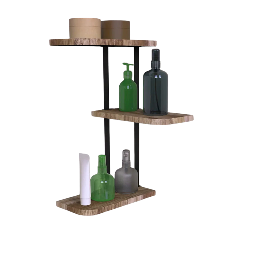 3-Tier Wall Mounted Floating Shelf with Metal Frame Rustic Display Shelves Black & Light Brown