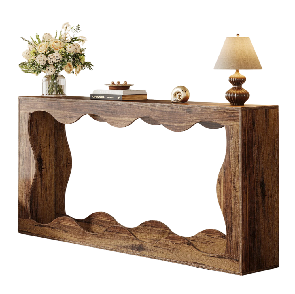 Farmhouse Console Table with 2-Tier Shelf 160cm Entryway Sofa Table Rustic Brown