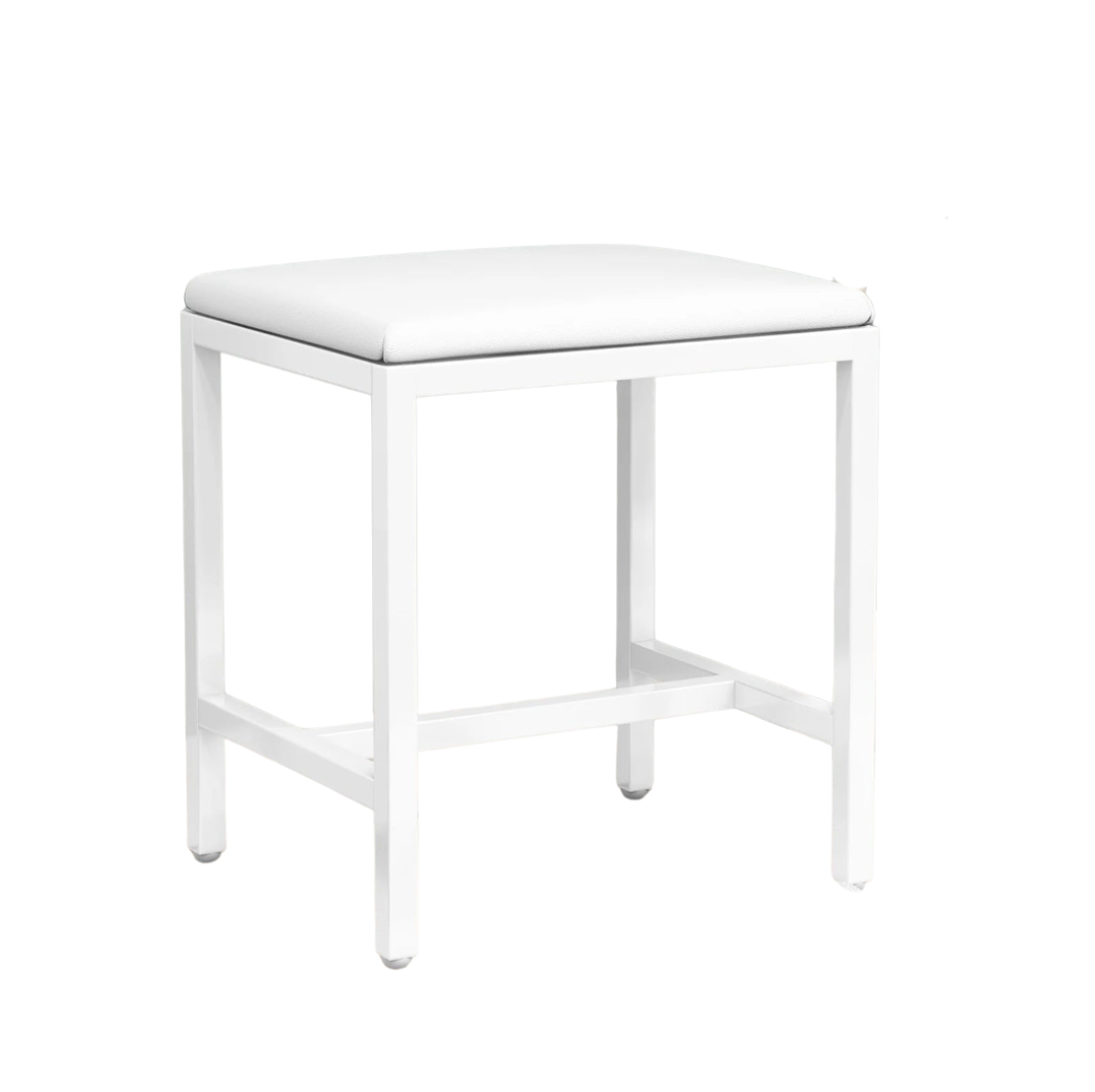 Upholstered Vanity Stool with PU Leather Seat and Metal Legs Dressing Table Chair White