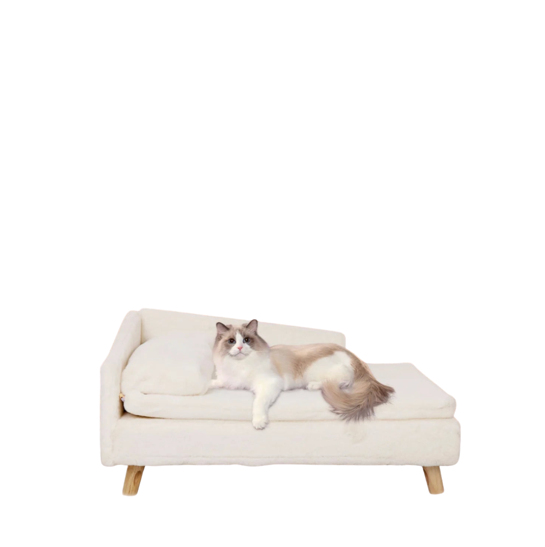 Pet Sofa Bed with Cushion and Wooden Legs Plush Dog and Cat Lounge Bed Size S