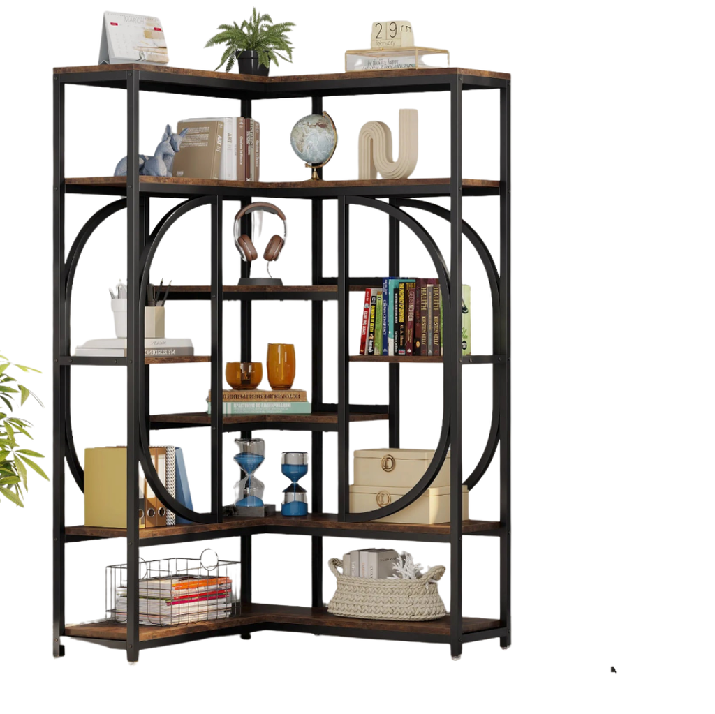 7-Tier Corner Bookshelf Industrial Corner Shelf Storage Display Rack