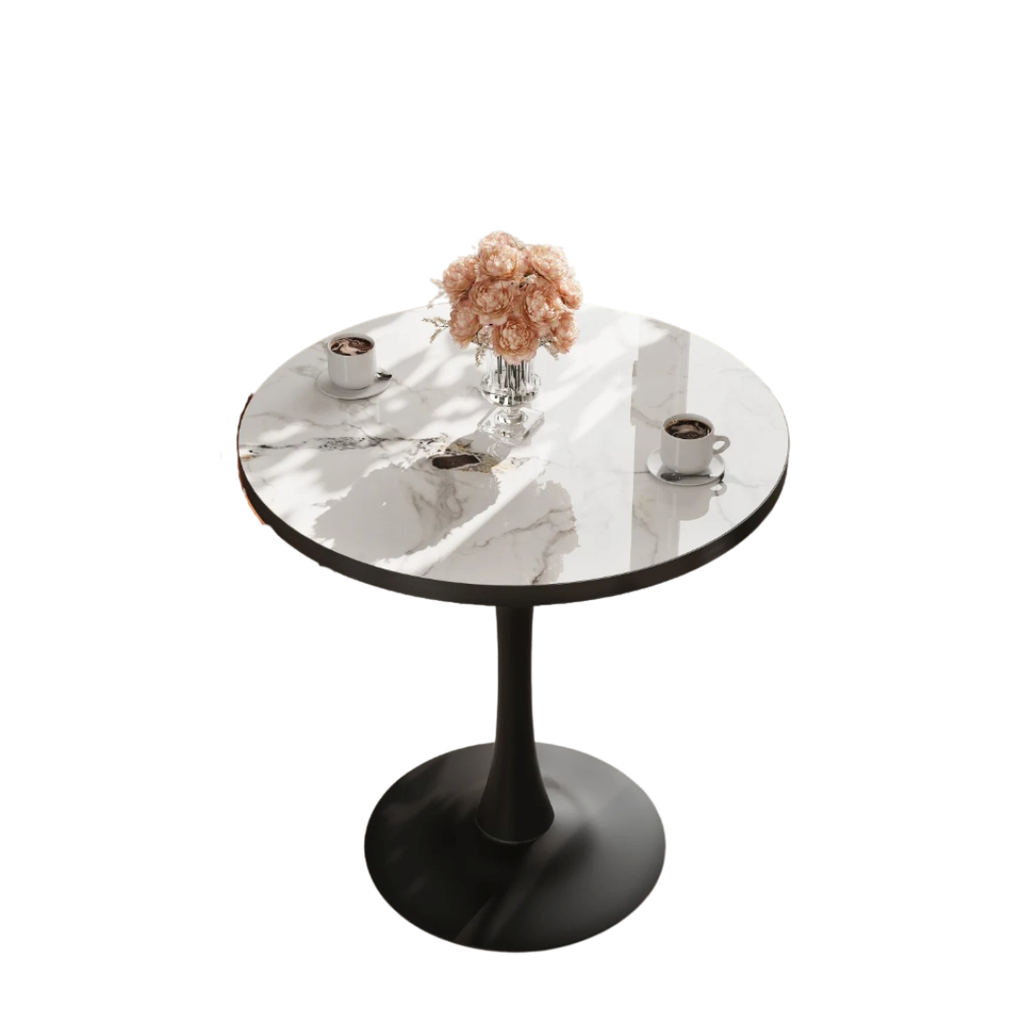 Round Dining Table with Sintered Stone Top and Metal Frame 76cm Modern Kitchen Table  Jade White
