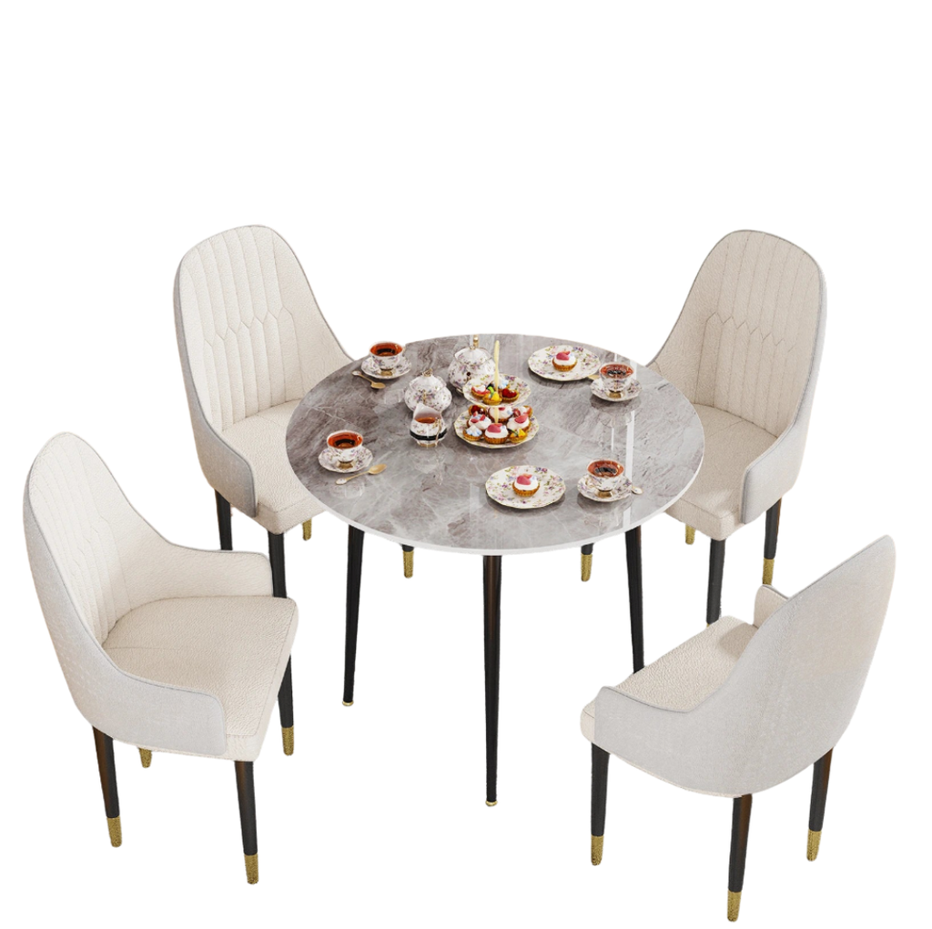 Round Dining Table with Sintered Stone Top and Metal Frame 80cm Modern Kitchen Table Grey