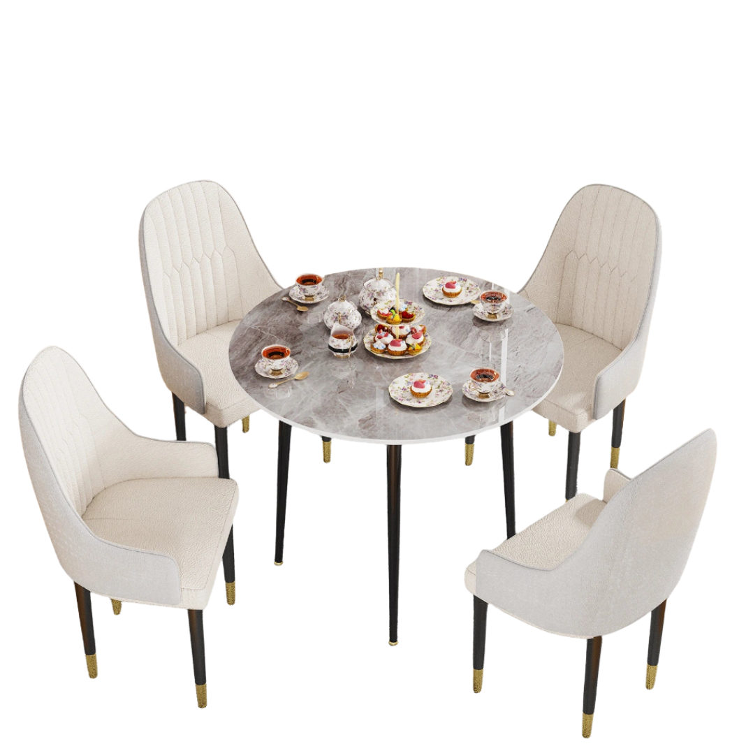 Round Dining Table with Sintered Stone Top and Metal Frame 80cm Modern Kitchen Table Grey