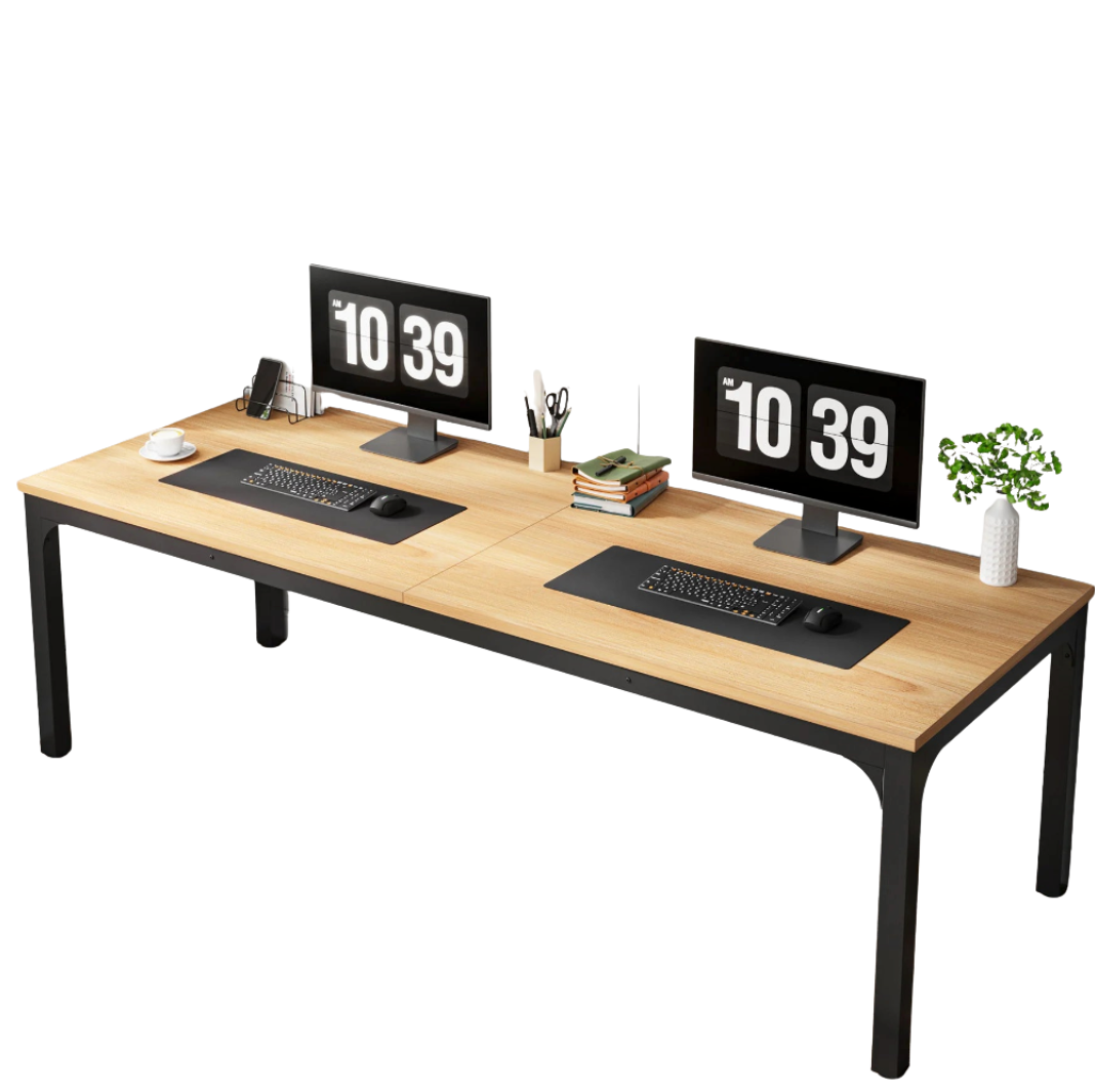 200cm Industrial Computer Desk for 2 People with Metal Frame Large Double Workstation Table Wood Finish With Black Frame