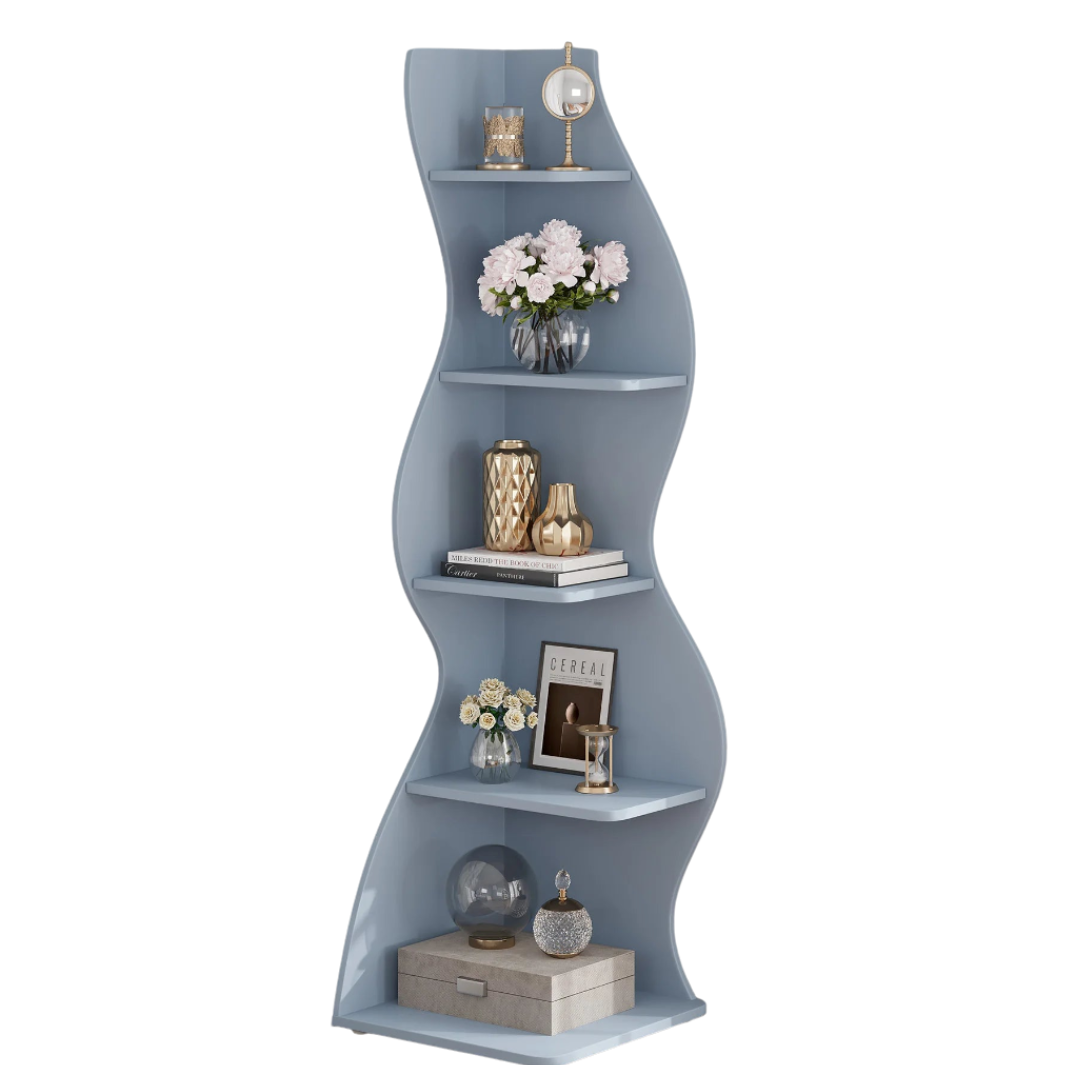 5-Tier White Corner Shelf Storage Rack Wooden Display Bookshelf for Living Room Bedroom Office Blue