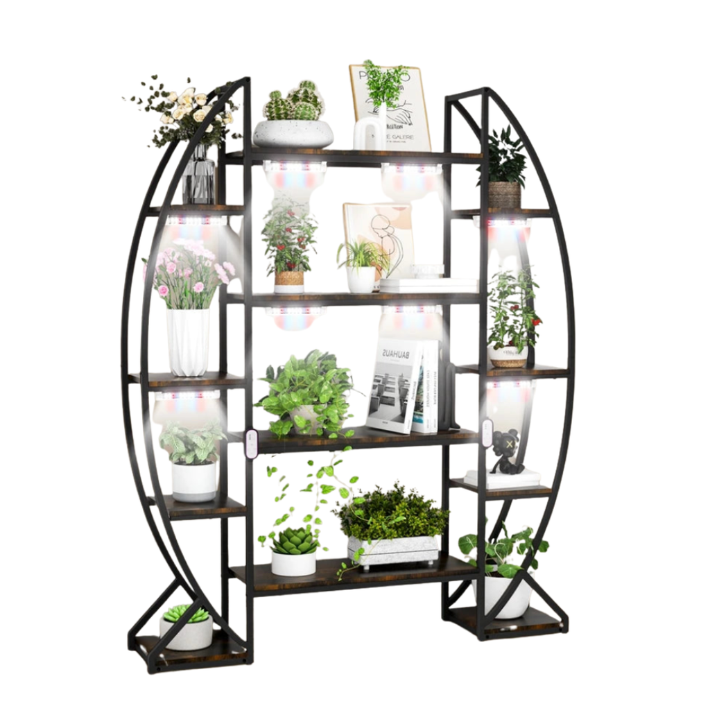 5-Tier Industrial Plant Stand with Metal Frame Large Indoor Outdoor Display Shelf 125cm With Lights
