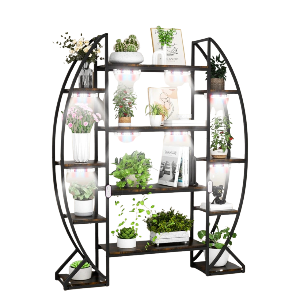 5-Tier Industrial Plant Stand with Metal Frame Large Indoor Outdoor Display Shelf 125cm With Lights