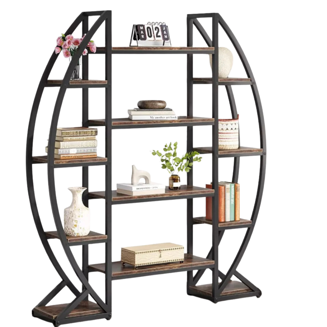 Half-Moon Shape Plant Stand Industrial Bookshelf Storage Shelf Multilayer Garden Flower Rack Without Lights