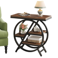 3-Tier Industrial Side Table with Metal Frame and Wooden Shelves Slim Storage End Table
