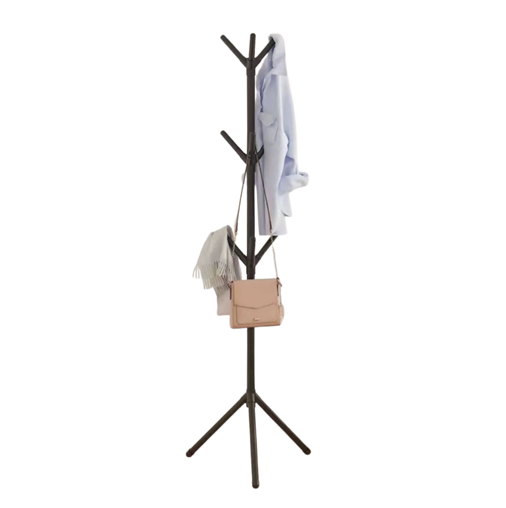 Freestanding Coat Rack with Multiple Hooks Plastic and Metal Clothes Stand Black