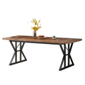6-Seater Farmhouse Dining Table with Metal Trestle Frame and Wooden Top 180cm Kitchen Table Black and brown