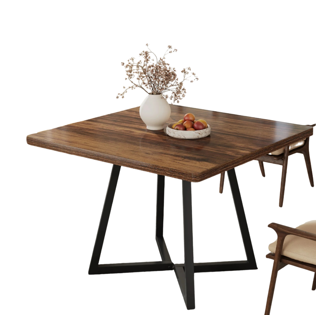 80cm Square Dining Table Rustic Wood Top with Metal Legs Kitchen Table for 4 Rustic Brown