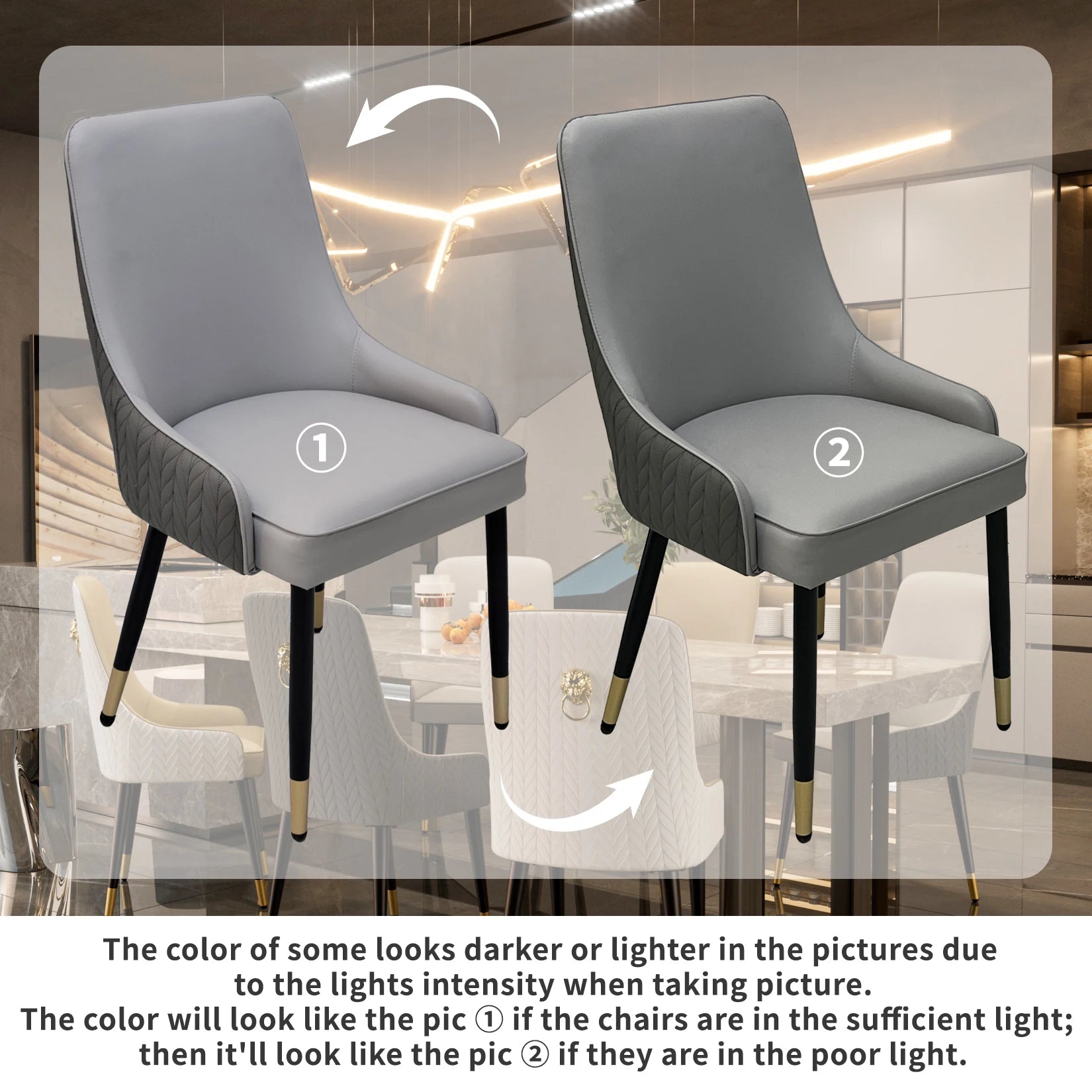 Luxury Dining Chairs Set of 2 with Microfiber Leather Seat and Metal Legs Tufted Back Chairs Grey