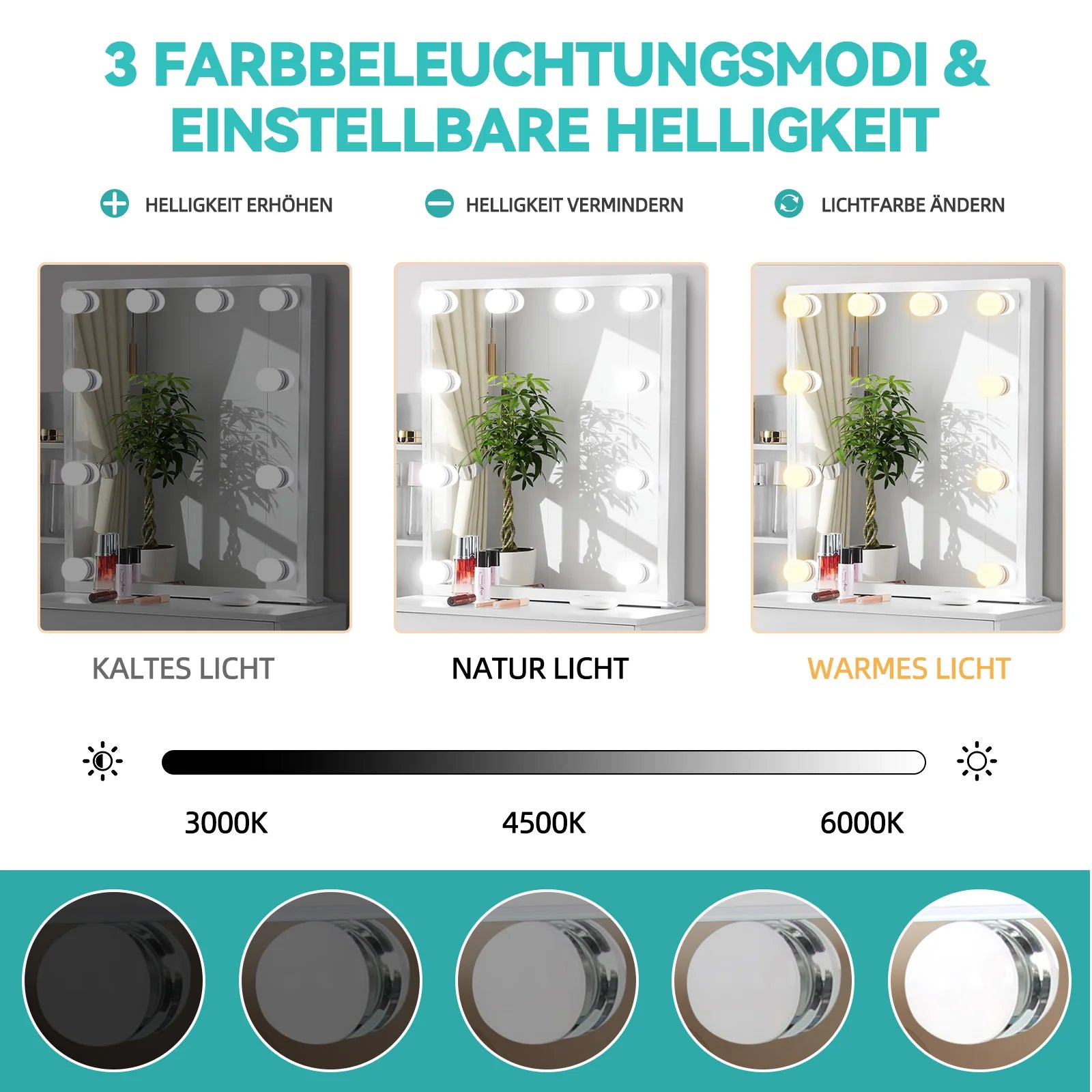 Vanity Table Set with LED Mirror, Stool and Drawers Sliding Mirror Makeup Dressing Table White