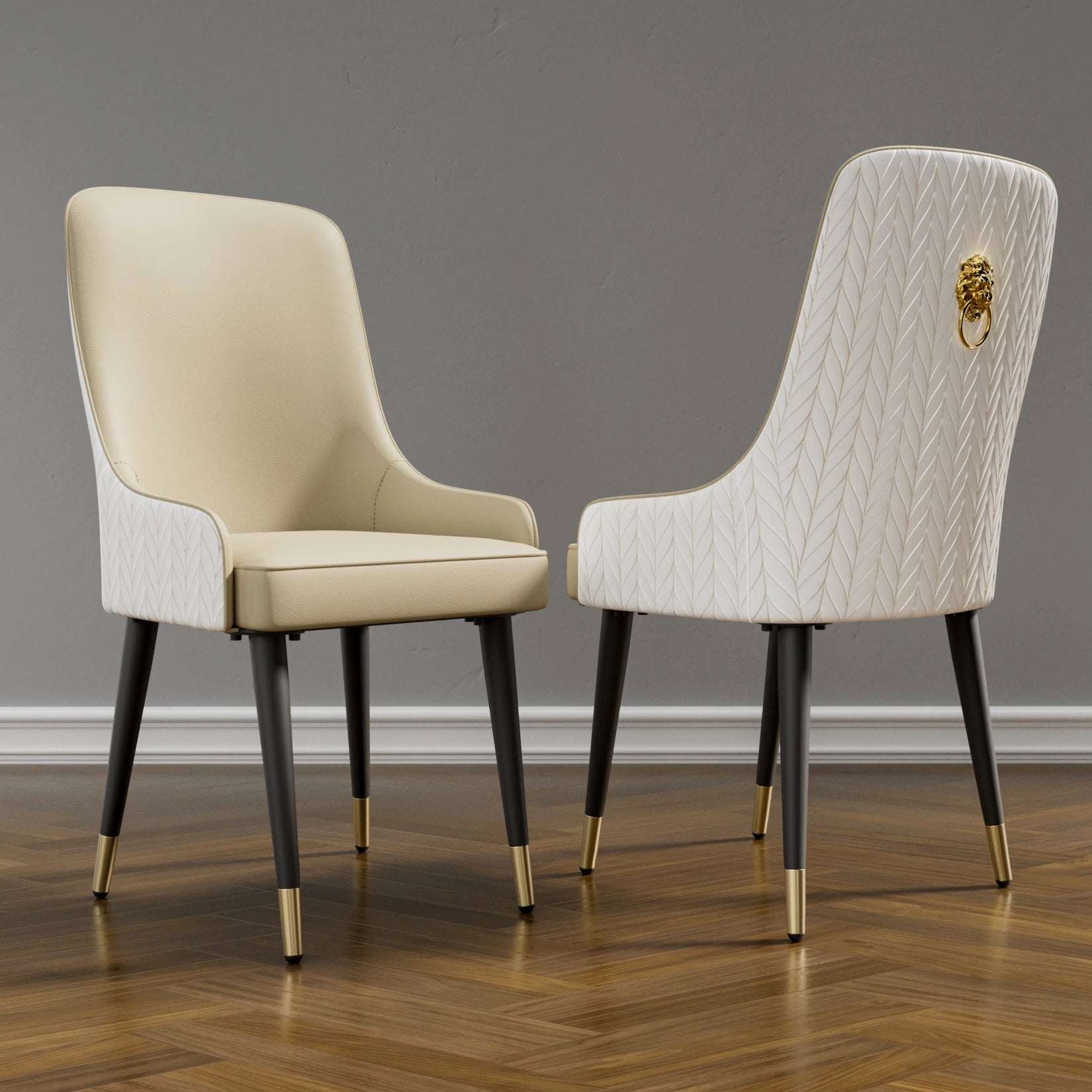 Luxury Dining Chairs Set of 2 with Microfiber Leather Seat and Metal Legs Tufted Back Chairs Light Khaki
