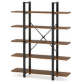 Industrial 5 Tier Bookshelf 180cm Tall Metal Frame Rustic Wood Storage Display Shelf Brown