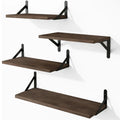 Floating Wall Shelves Set of 4 Wooden Wall Mounted Display Shelves with Metal Brackets Walnut