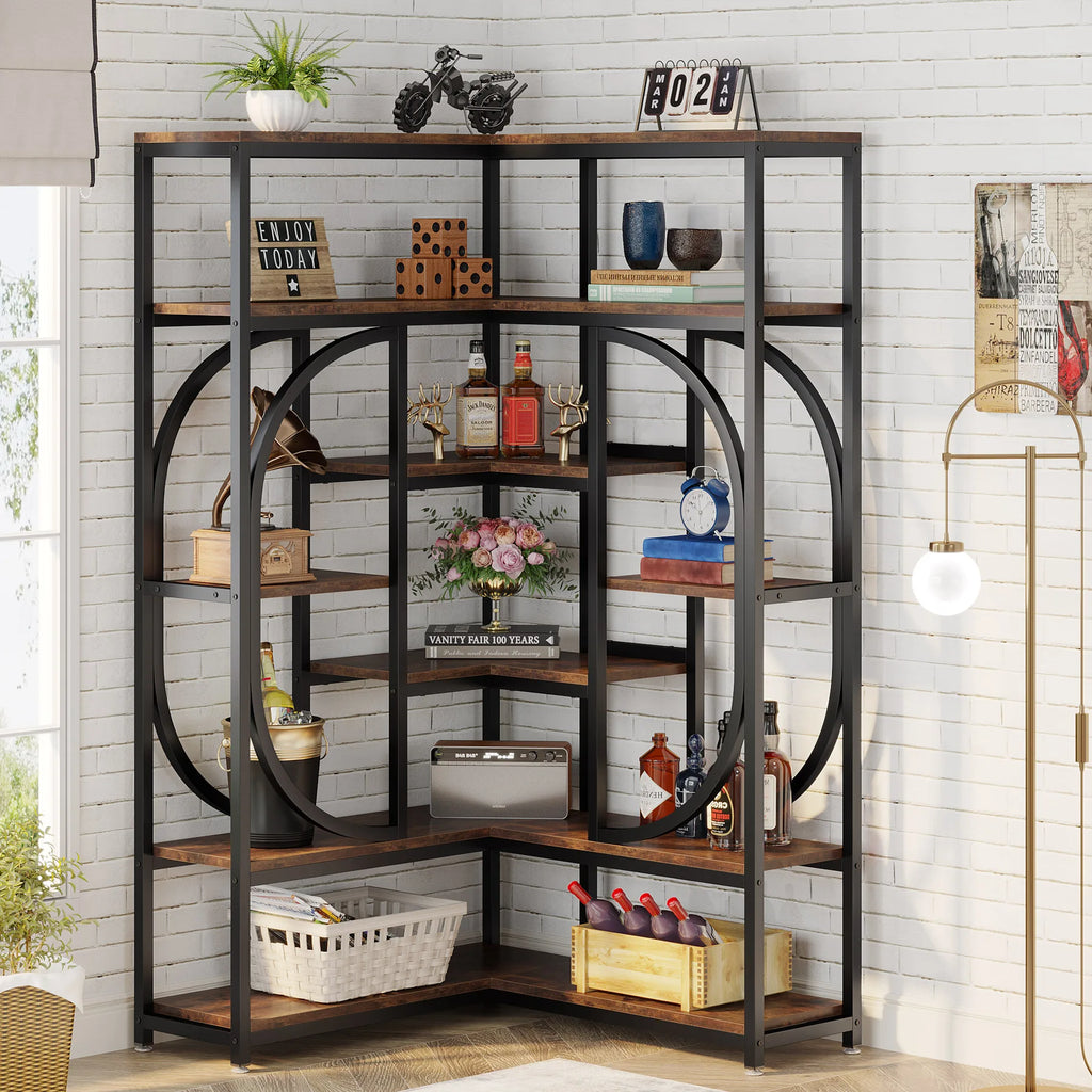 7-Tier Corner Bookshelf Industrial Corner Shelf Storage Display Rack