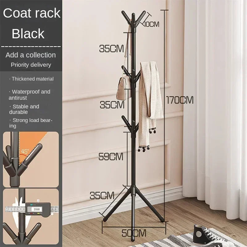 Freestanding Coat Rack with Multiple Hooks Plastic and Metal Clothes Stand Black