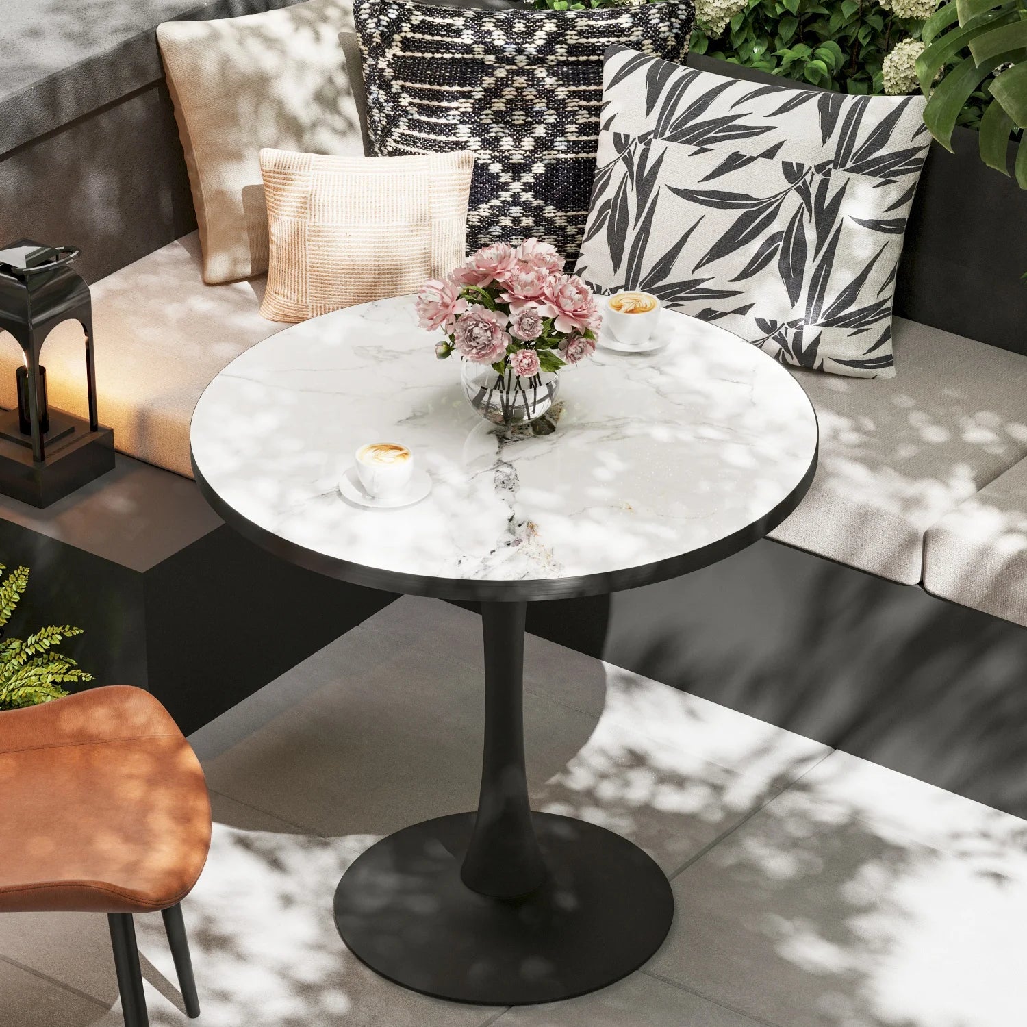 Round Dining Table with Sintered Stone Top and Metal Frame 76cm Modern Kitchen Table  Jade White