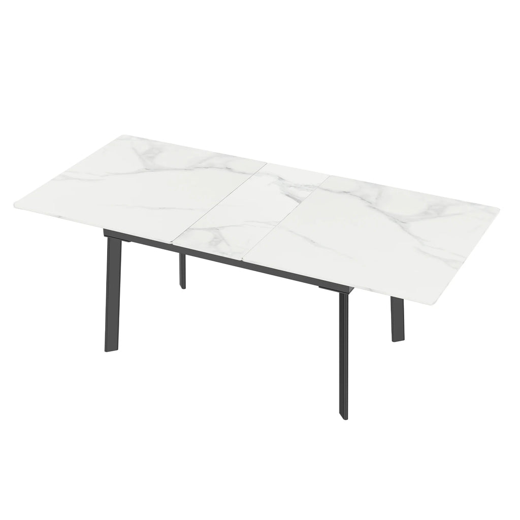 Extendable Dining Table with Sintered Stone Top and Metal Frame 150-180cm Modern Kitchen Table White