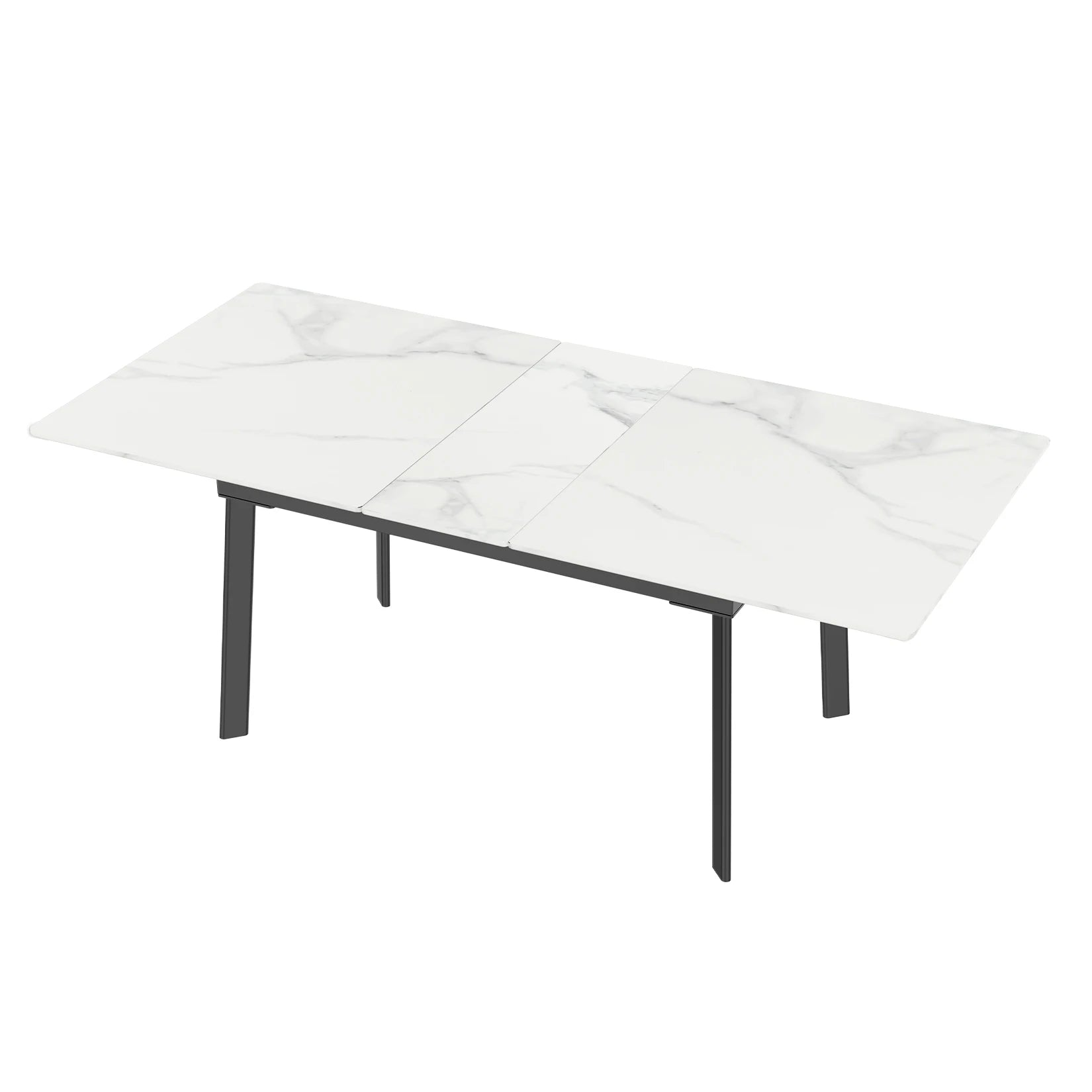 Extendable Dining Table with Sintered Stone Top and Metal Frame 150-180cm Modern Kitchen Table White