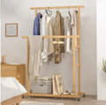 Bamboo Clothes Rack with Hanging Rail, Pants Bar and Bottom Shelf Freestanding Garment Rack Natural Wood