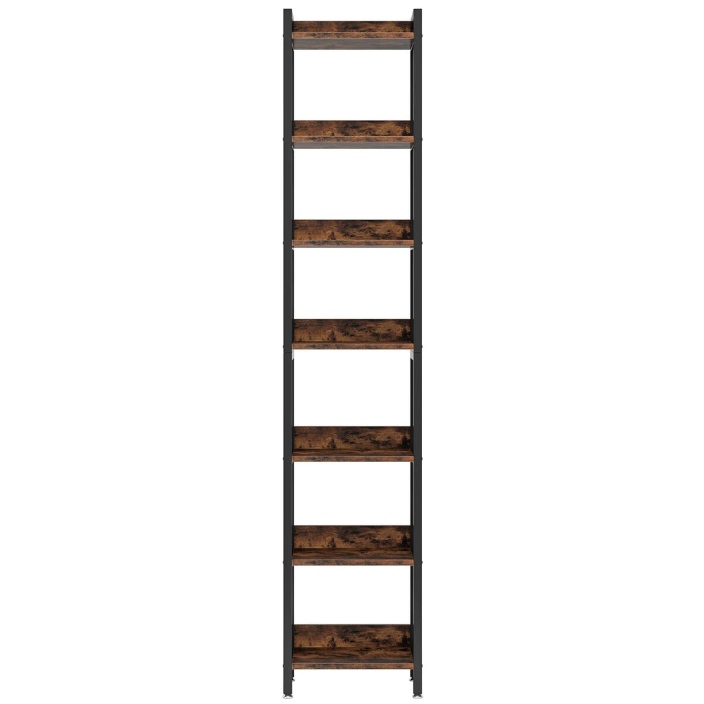 7 Tier Corner Bookshelf Tall Industrial Corner Shelf Narrow Storage Display Rack Rustic Brown & Black