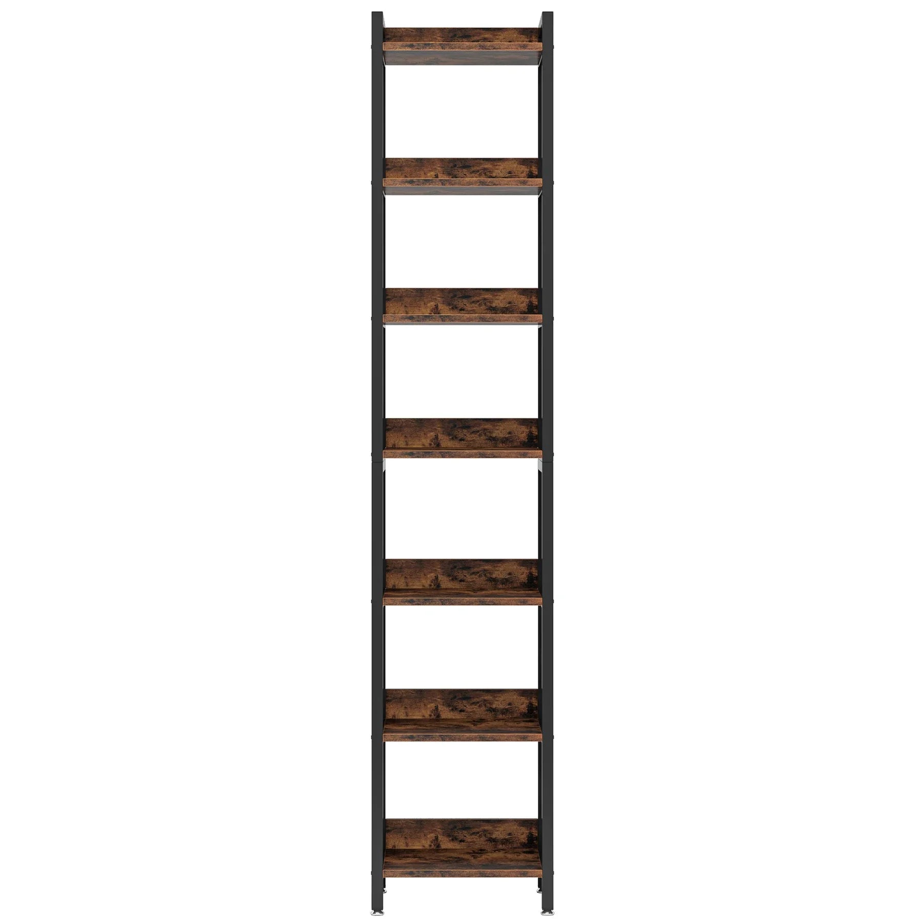 7 Tier Corner Bookshelf Tall Industrial Corner Shelf Narrow Storage Display Rack Rustic Brown & Black