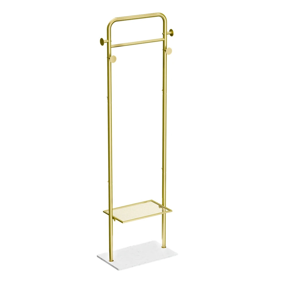 Freestanding Coat Rack Stand with Shelves and Hooks Gold Metal Garment Rack