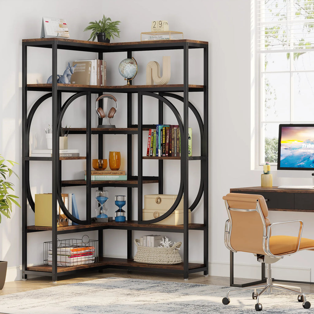 7-Tier Corner Bookshelf Industrial Corner Shelf Storage Display Rack
