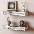Floating Wall Shelf Set of 2 with Mirrored Glass Finish Decorative Display Shelves 38cm