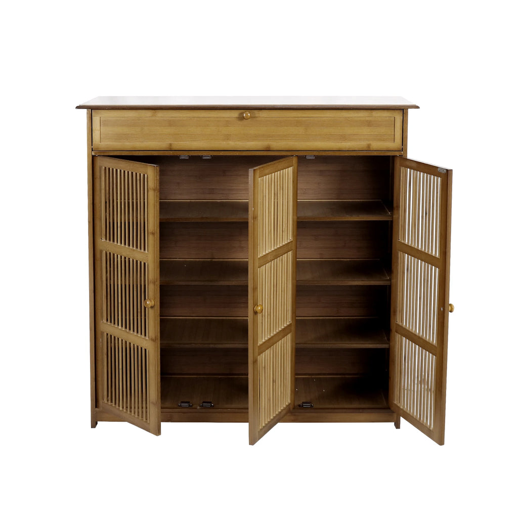 Bamboo Shoe Storage Cabinet with Shelves and Ventilation Entryway Shoe Organiser Brown