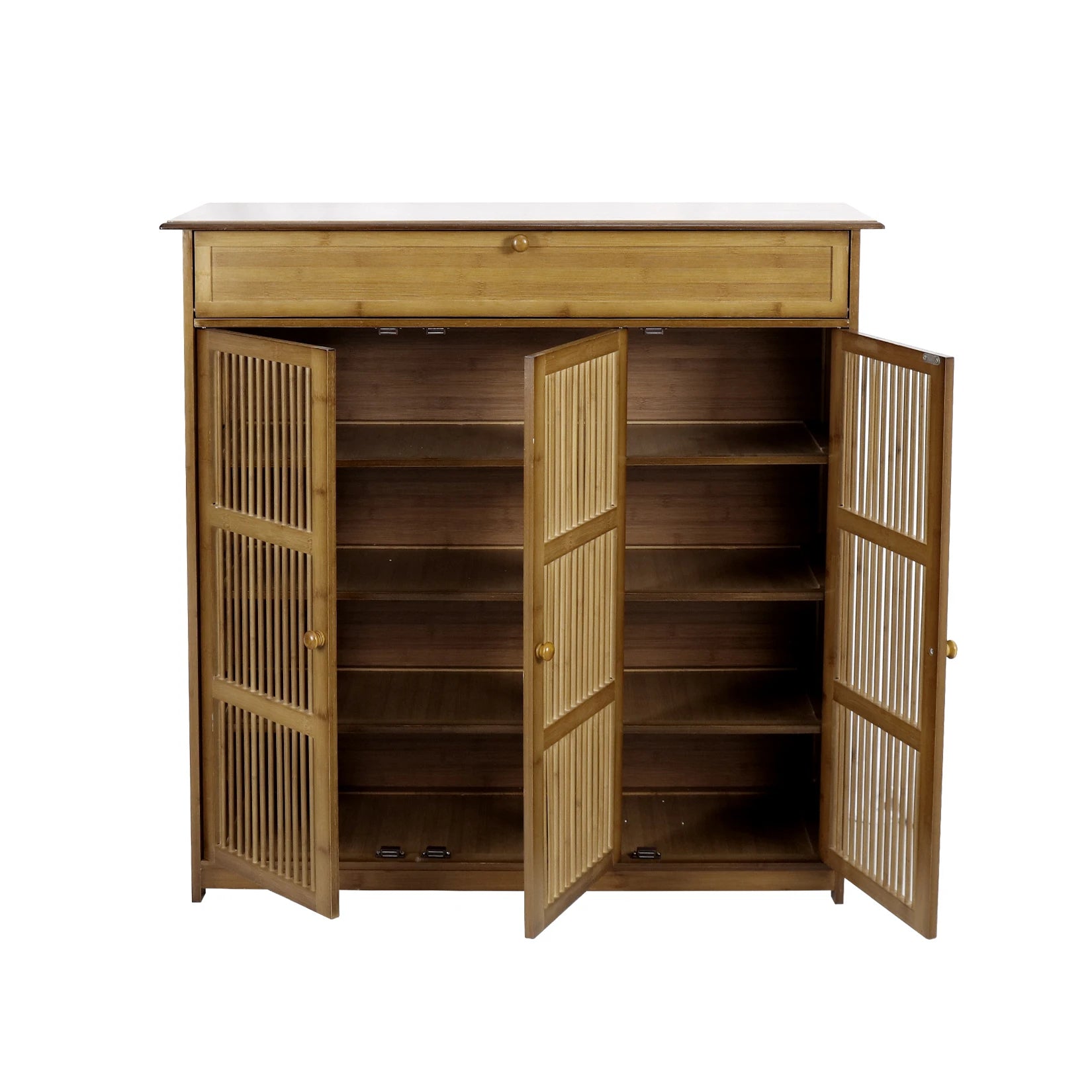 Bamboo Shoe Storage Cabinet with Shelves and Ventilation Entryway Shoe Organiser Brown