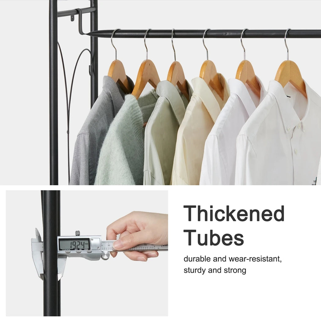 Metal Clothes Rack with Shelves and Hanging Rail Freestanding Garment Rack Organizer Black