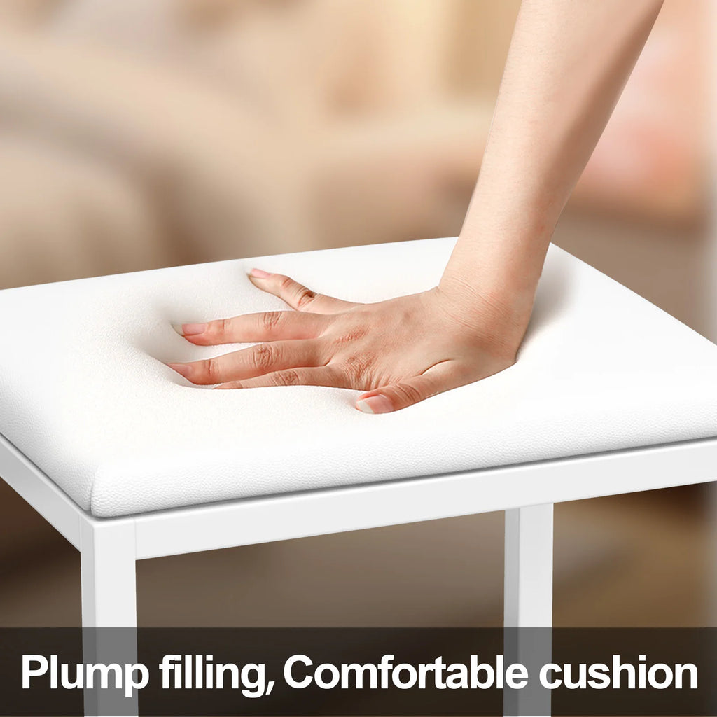 Upholstered Vanity Stool with PU Leather Seat and Metal Legs Dressing Table Chair White