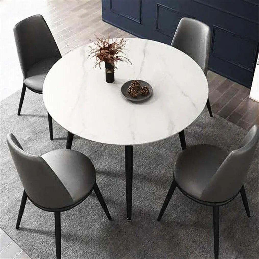 Round Marble Dining Table with Metal Frame 80cm Modern Kitchen Dining Table White